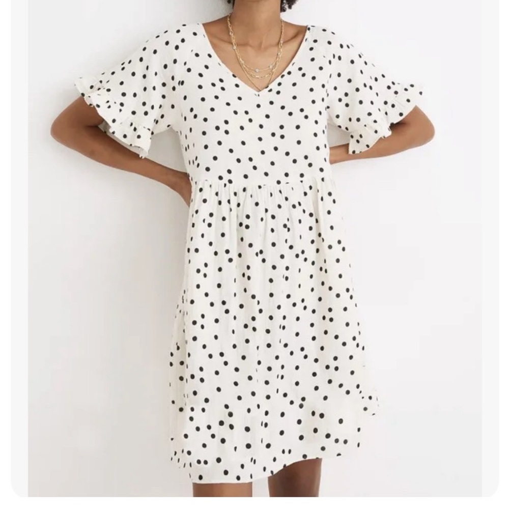 Lightspun Ruffle-Sleeve Babydoll Dress in Dot Toss